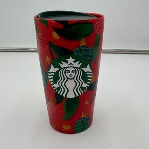 Starbucks 2019 Holiday Ornament Ceramic Travel Mug 12oz Red Christmas Cup Lid